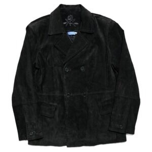 Provence d'amour 100% Suede Leather Black Jacket Double Breasted Womens S EUC